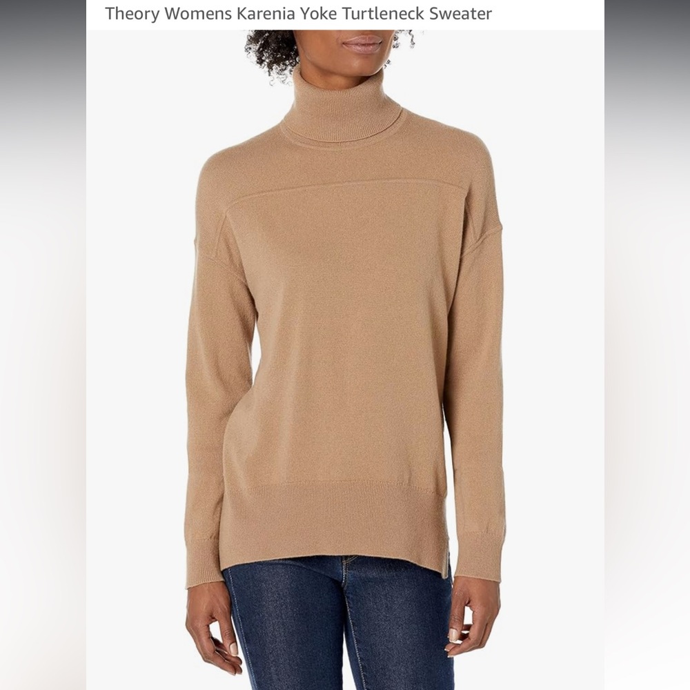 Theory Karenia cashmere yoke turtleneck sweater beige canvas camel tan XS